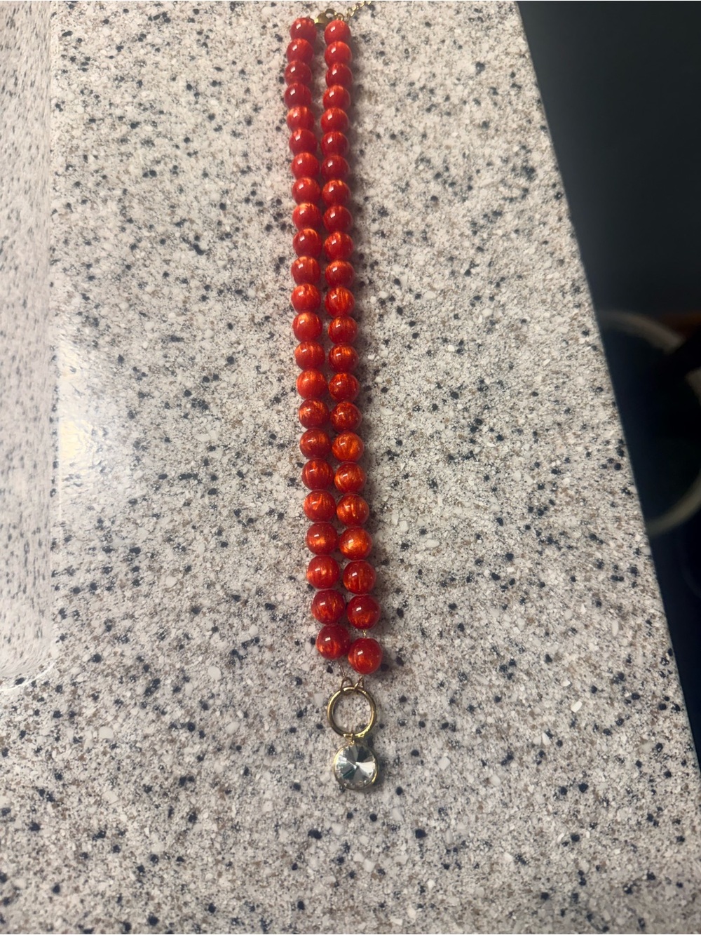 Red Beaded Necklace with Crystal Pendant